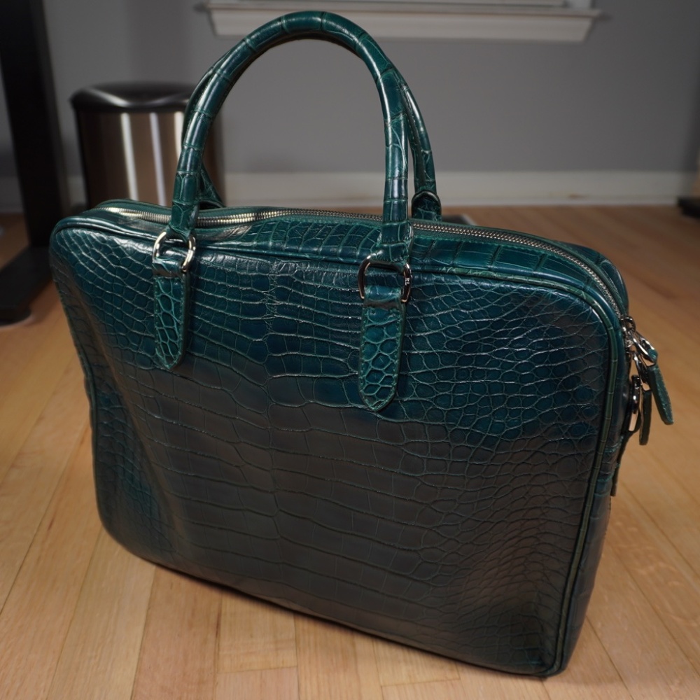Ralph Lauren Purple Label Alligator Briefcase Emerald OS Brand New - Picture 2 of 16